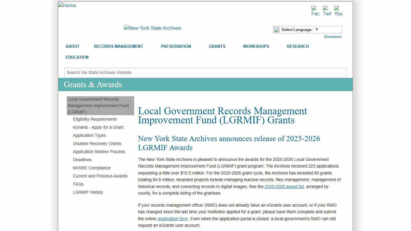 Local Government Records Management Improvement Fund (LGRMIF) Grants New York State Archives